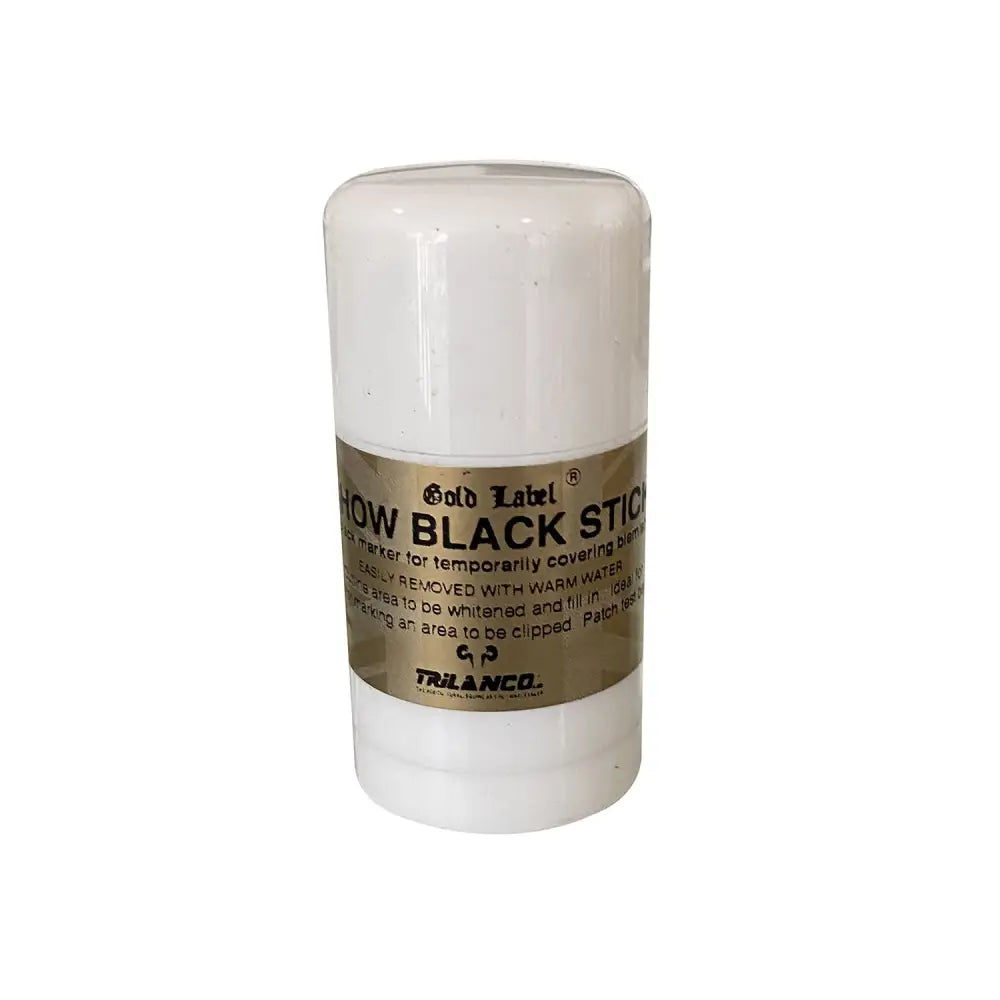 White cylindrical non-toxic pop-up black stick with gold label by trilanco for horse make use