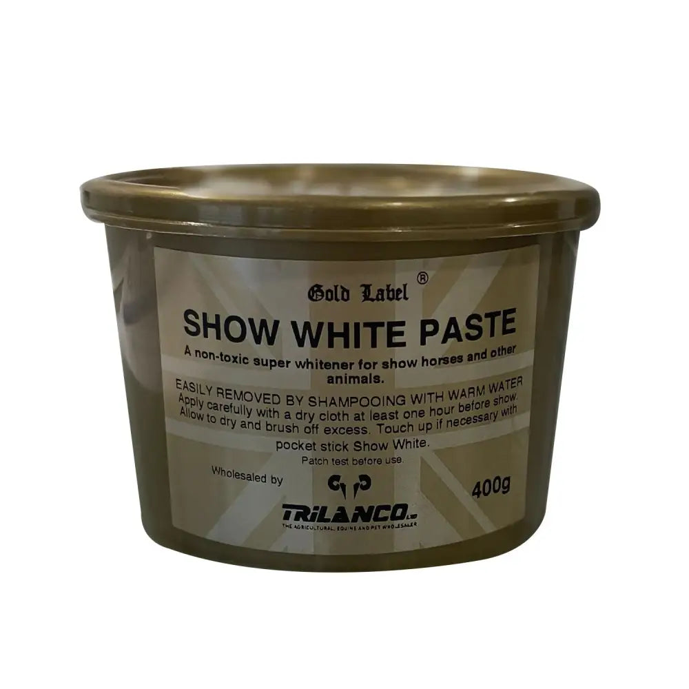 Gold label white paste super whitener in a 400g metallic container for whitening show horses and animals