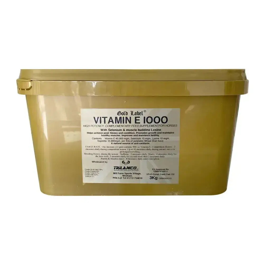 Gold label vitamin e 1000 high potency vitamin in a 3kg plastic container for muscle building lysine supplement