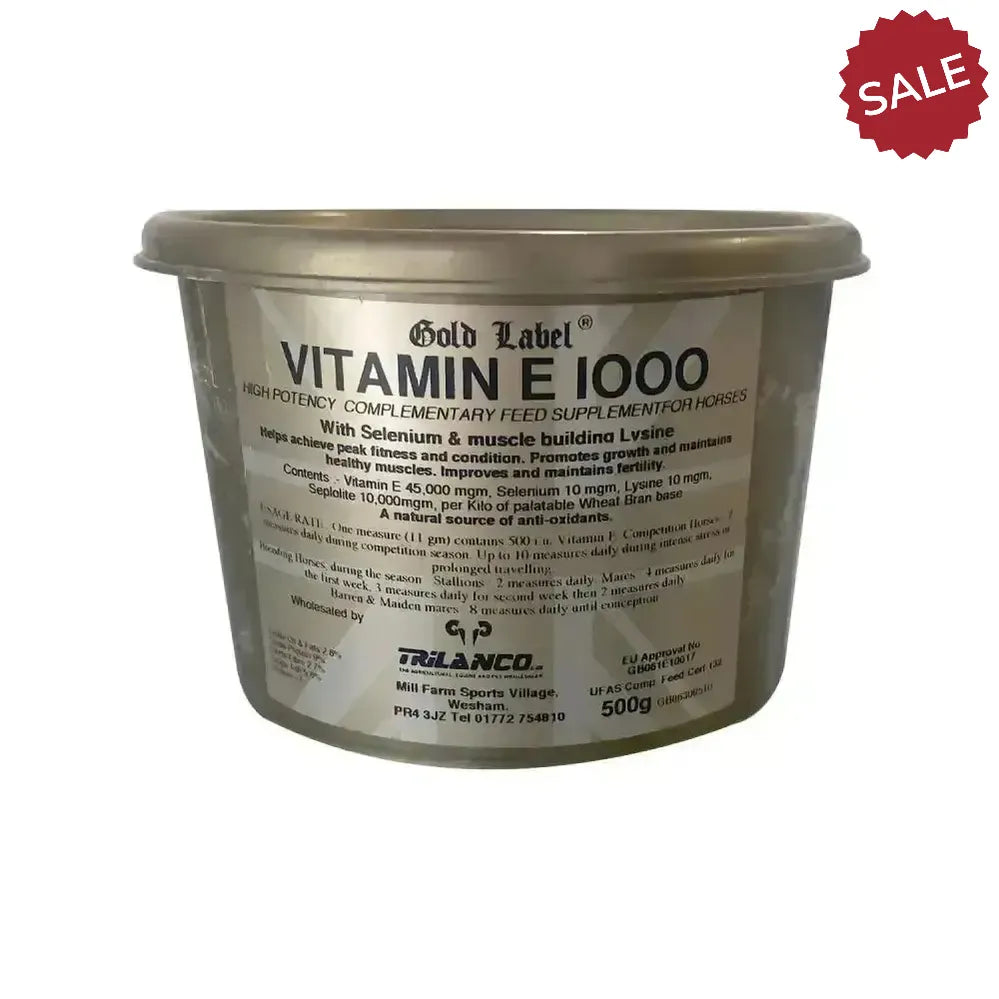 Gold Label Vitamin E 1000 500g Horse Supplements