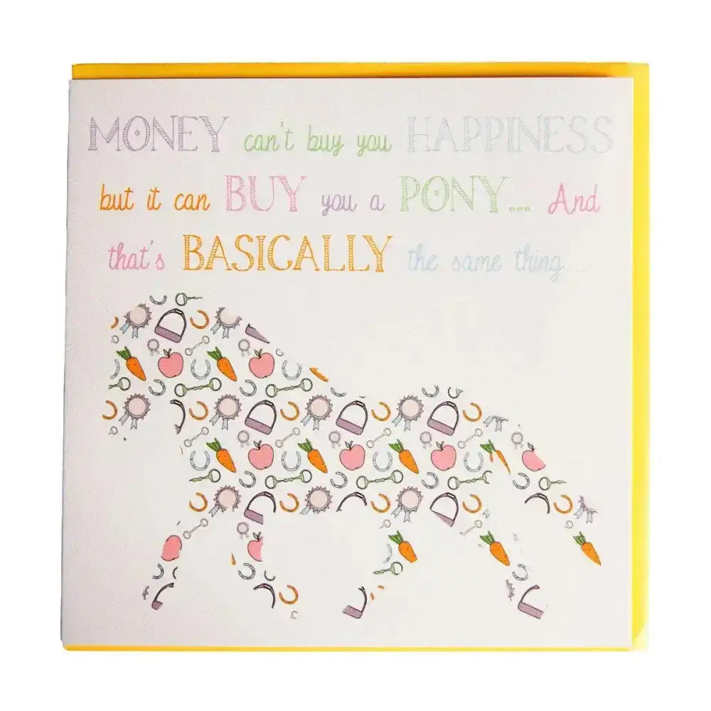 Gubblecote beautiful greetings card with a horse silhouette of colorful equestrian icons from the whimsy range