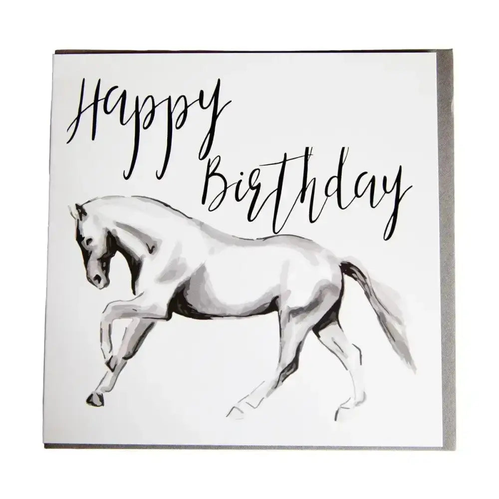 A white and gray horse watercolor on a square birthday card from gubblecote beautiful original designs whimsy range