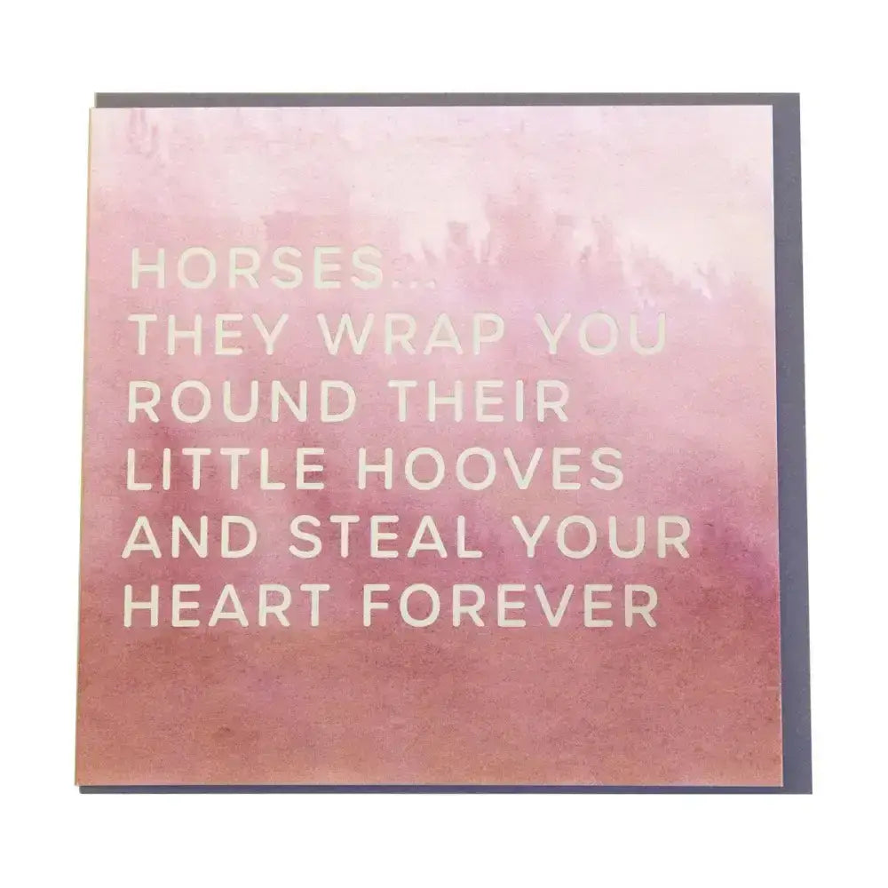 A square gubblecote foiled greeting card with a pink rosewater gradient and white humourous foiled horsey greeting cards text