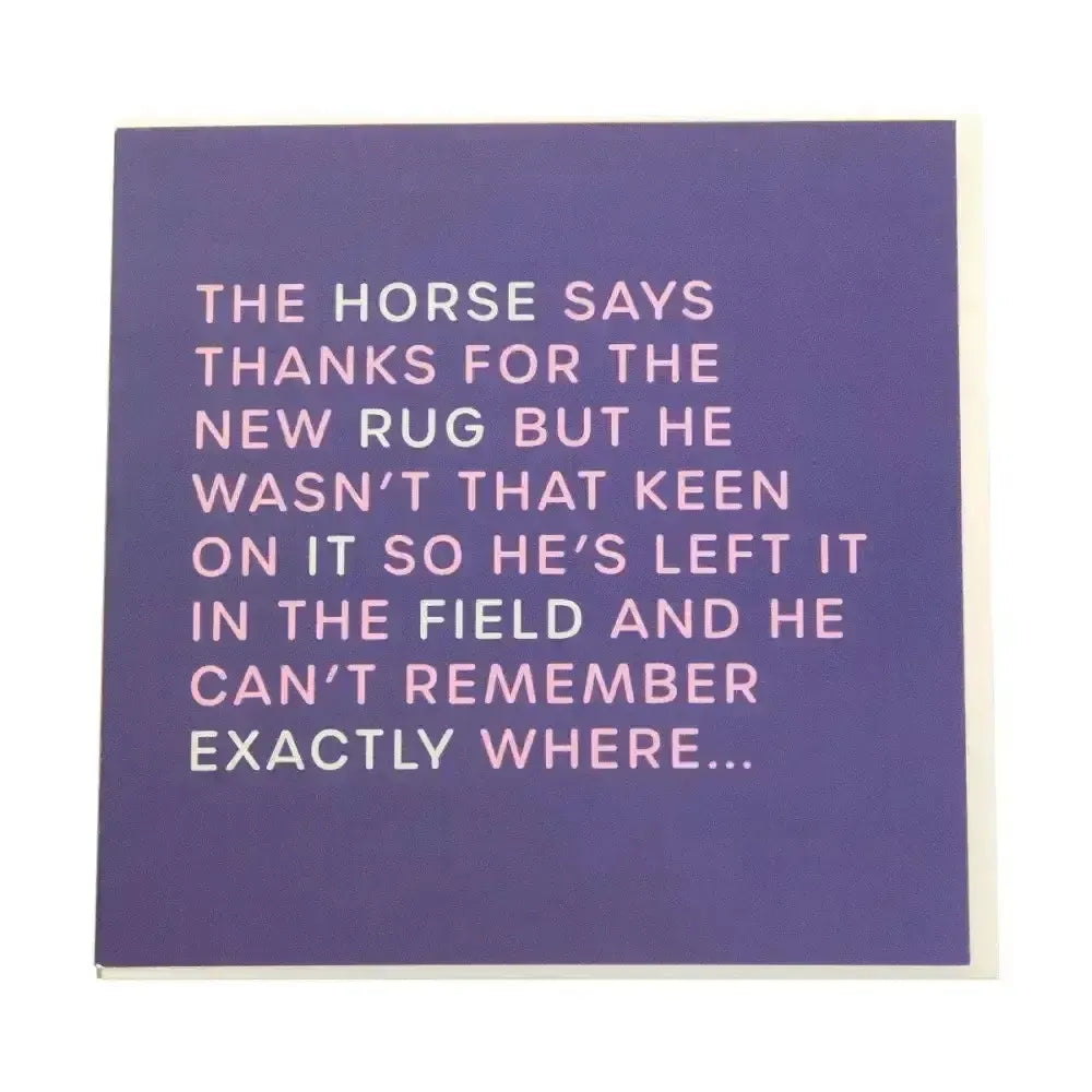 Gubblecote Foiled Greetings Card Thanks For The New Rug Horsey Greeting Cards