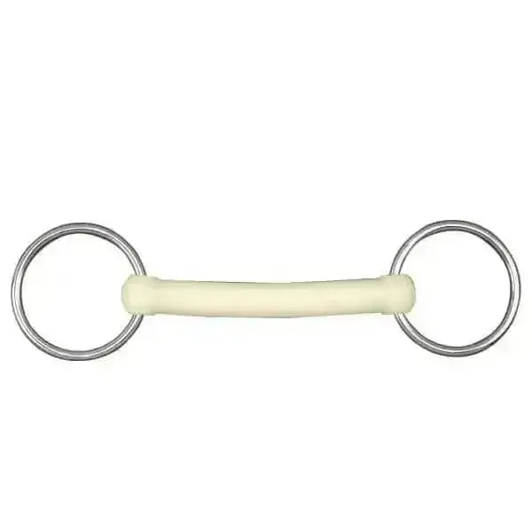 Cream-colored rubber happy mouth bits with silver metal rings mouth bits plain bar mullen mouth for horse riding