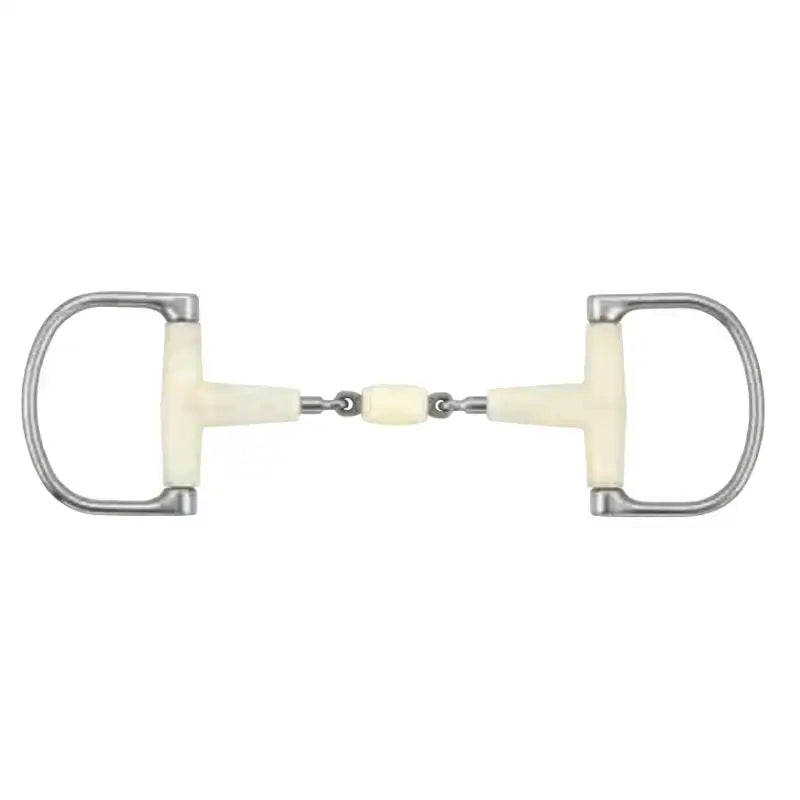 Happy mouth jointed cream rubber d-ring racing bit with silver metal beval horse bit hardware and roller