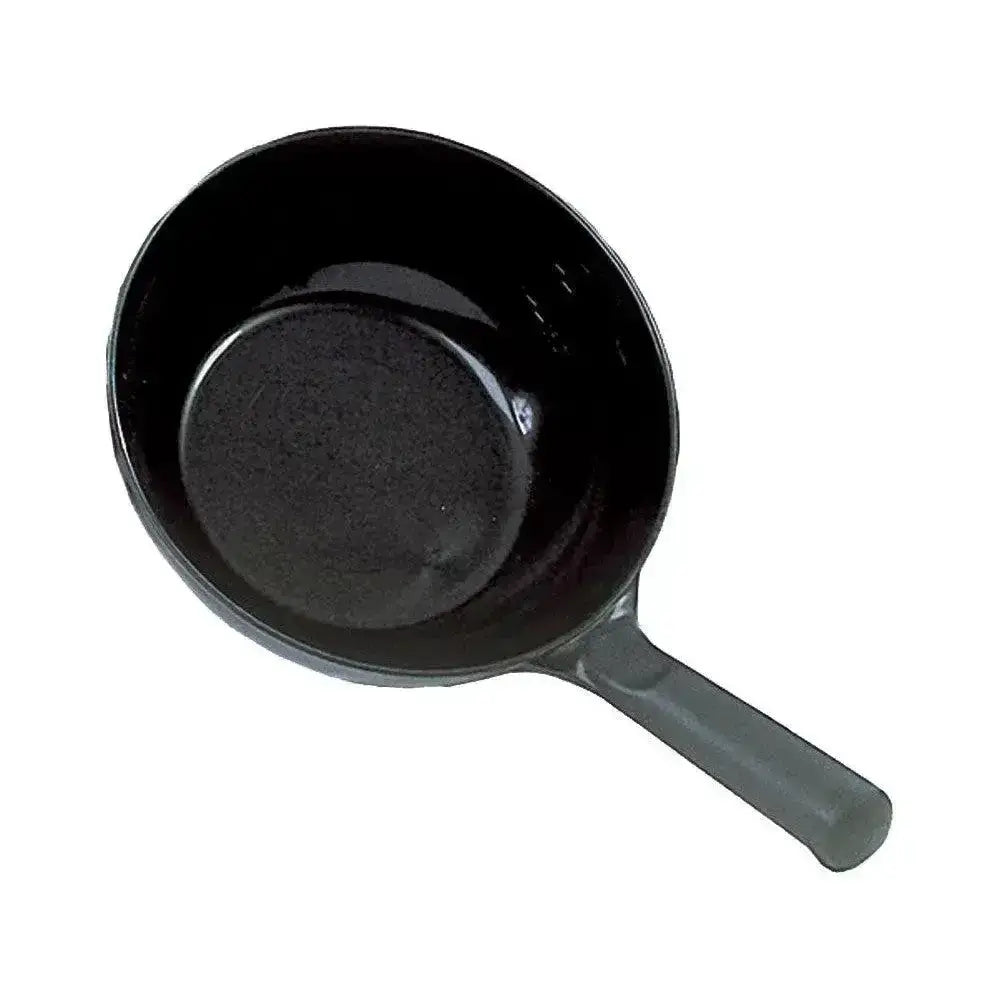Black cast iron harlequin feed scoop with matte finish and sturdy curved handle for scoops and stirrers use