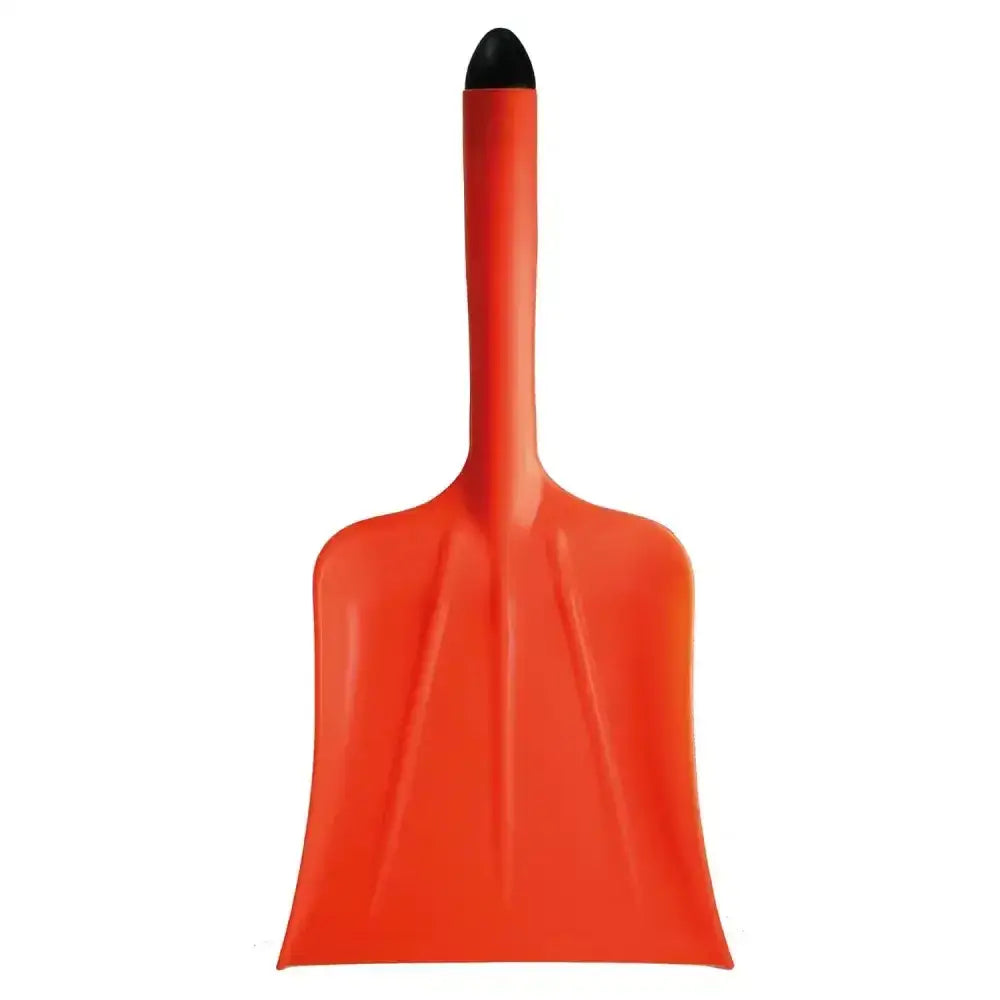 Bright orange Harold Moore hand shovel with reinforced flared blade and black-tipped handle for easy digging