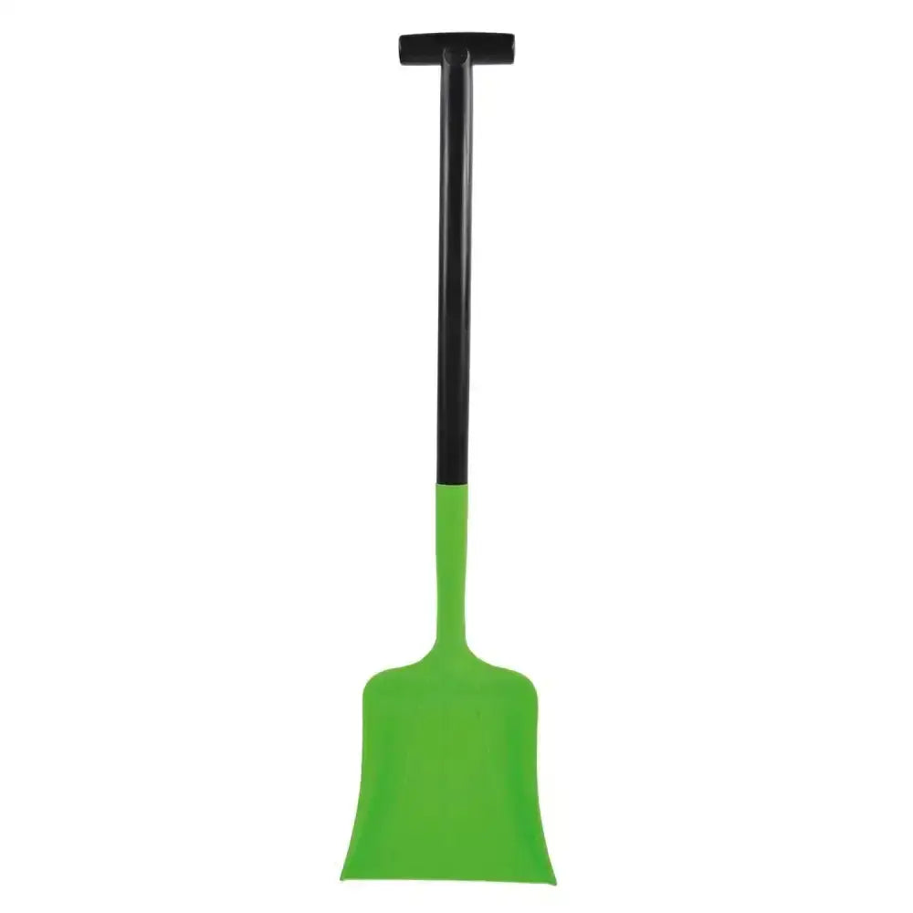 Bright green plastic harold moore junior shovel with black t shaped handle perfect for kids outdoor play