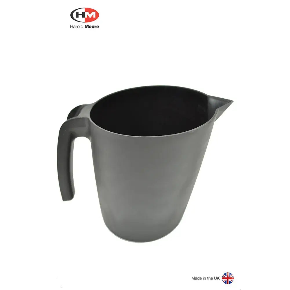 Gray plastic harold moore pouring jug with black interior, spout, and centrally positioned increment markings