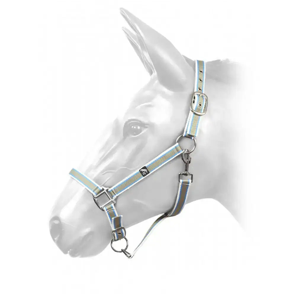 Silver reflective halter with adjustable straps and metal hardware from hcw01 w-horse harvey headcollar white blue khaki