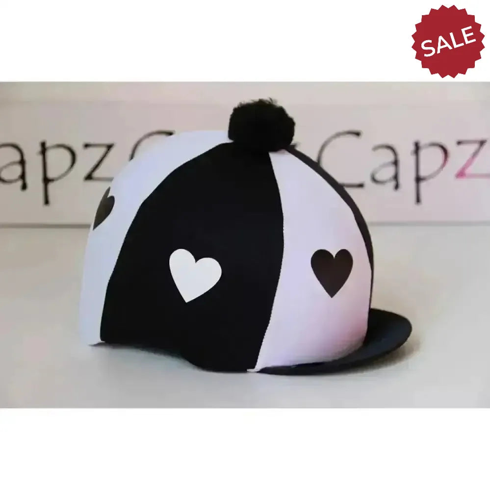 Hearts & Pom Poms Hat Silks Two Colour Riding Hat Covers Navy / Lilac Hat Silks