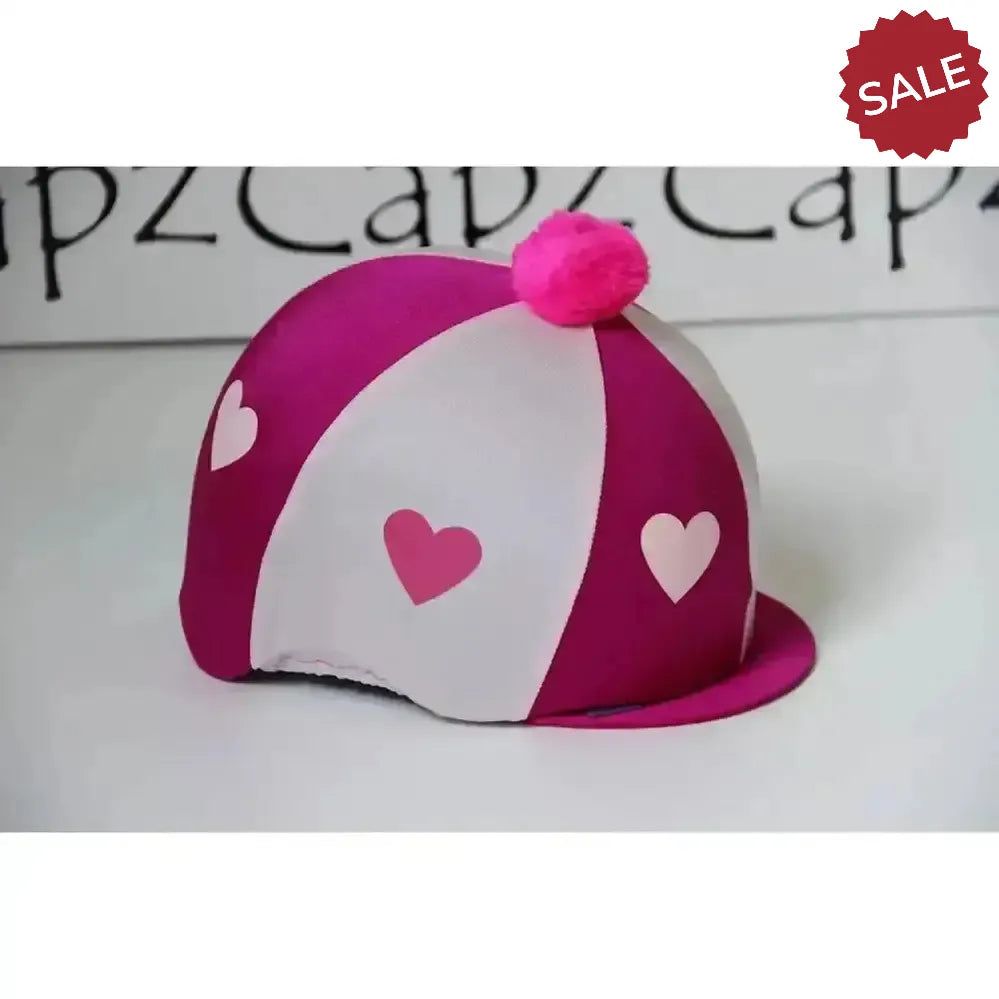Hearts & Pom Poms Hat Silks Two Colour Riding Hat Covers Navy / Lilac Hat Silks