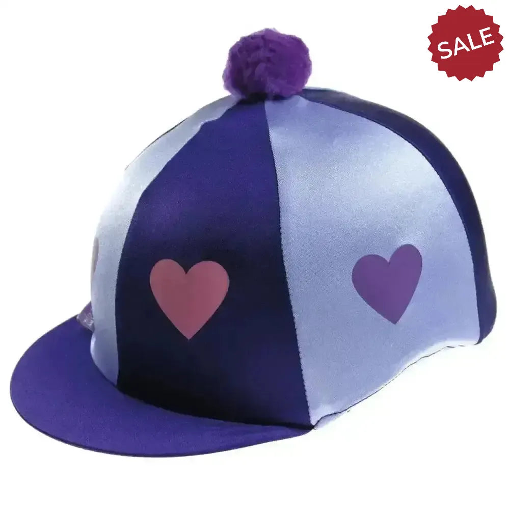 Hearts & Pom Poms Hat Silks Two Colour Riding Hat Covers Navy / Lilac Hat Silks