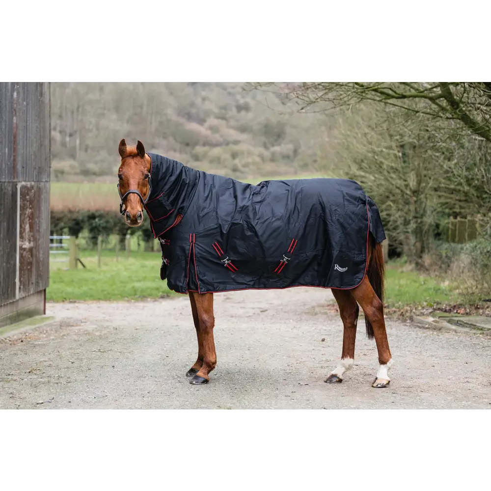 Heavy Weight Combo Turnout Rugs Rhinegold Aspen 350g Black / Red 4'6" Turnout Rugs
