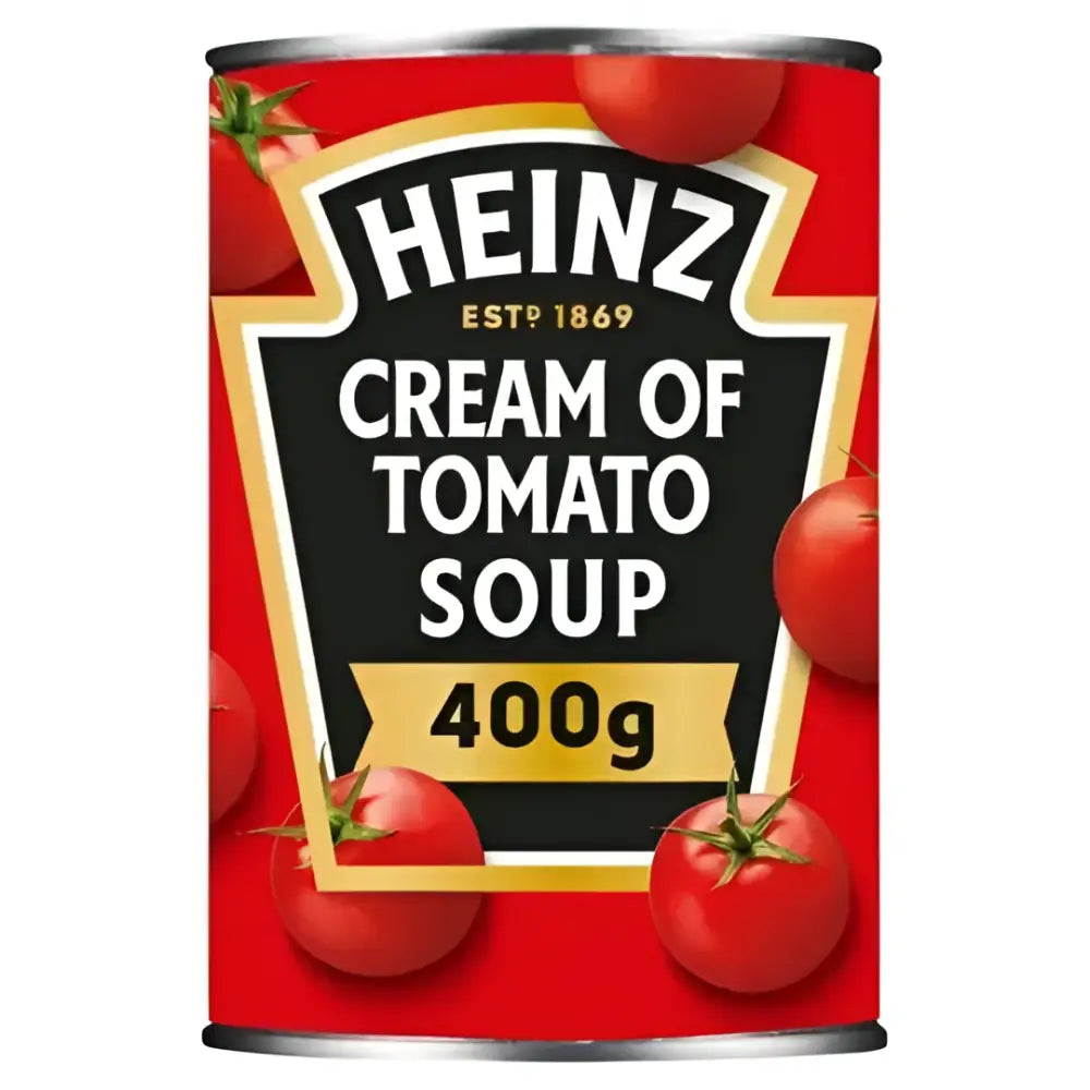 Red cylindrical can of heinz tomato soup 400g perfect for quick and creamy tomato soup meals