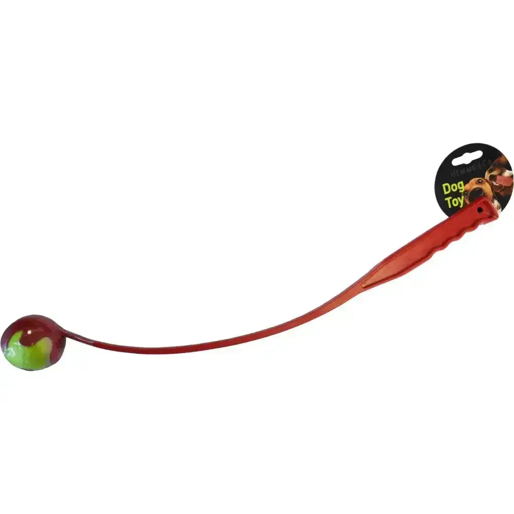 Red plastic 64cm launcher chucker with green and white ball thrower dog toy by Hemmo and Co