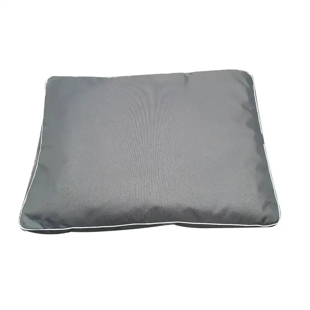 Gray rectangular henry wag brecon adventure bed with white piping designed as a cozy elevated bed for pets