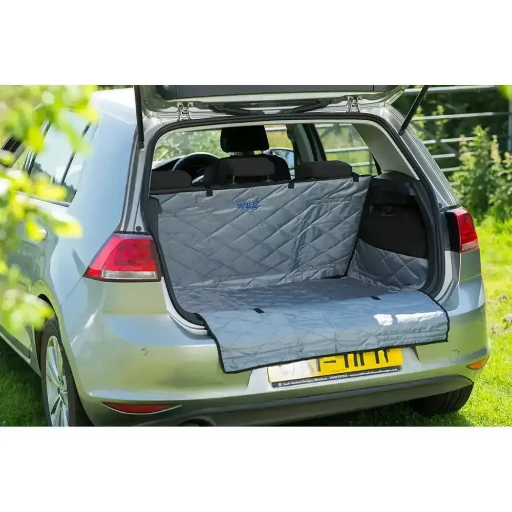 Gray quilted henry wag car boot n bumper protector with black trim designed to fit snugly over hatchback cargo area