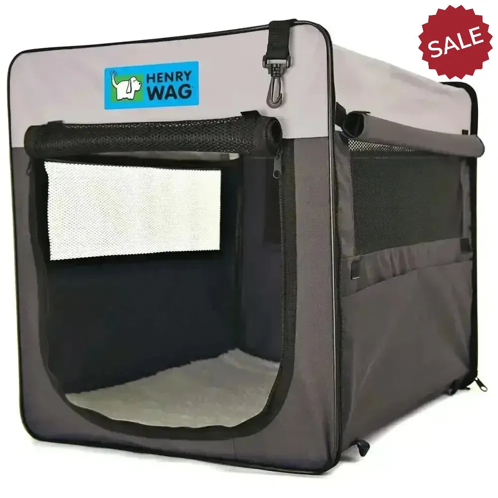 Henry Wag Folding Fabric Crate Small Grey Dog Car Accessories