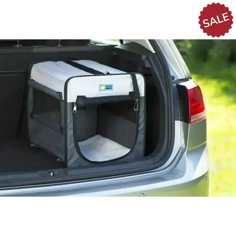 Henry Wag Folding Fabric Crate Small Grey Dog Car Accessories