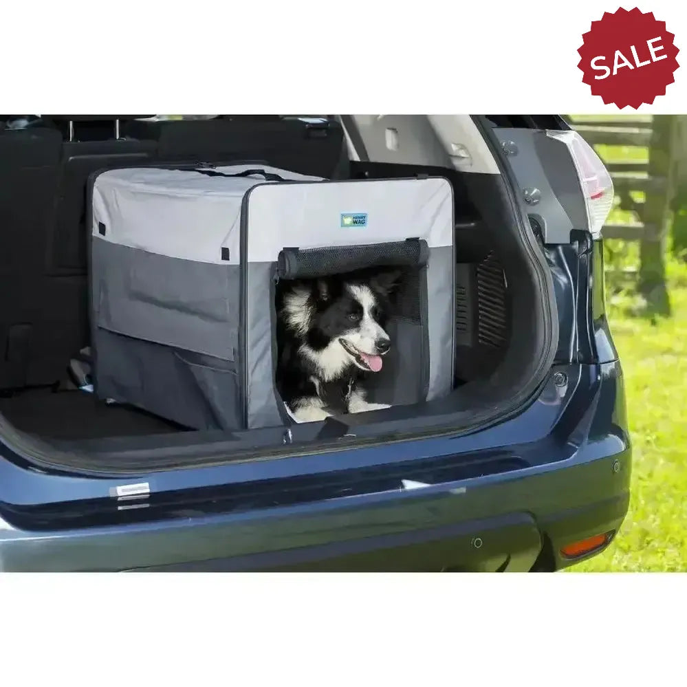 Henry Wag Folding Fabric Crate Small Grey Dog Car Accessories