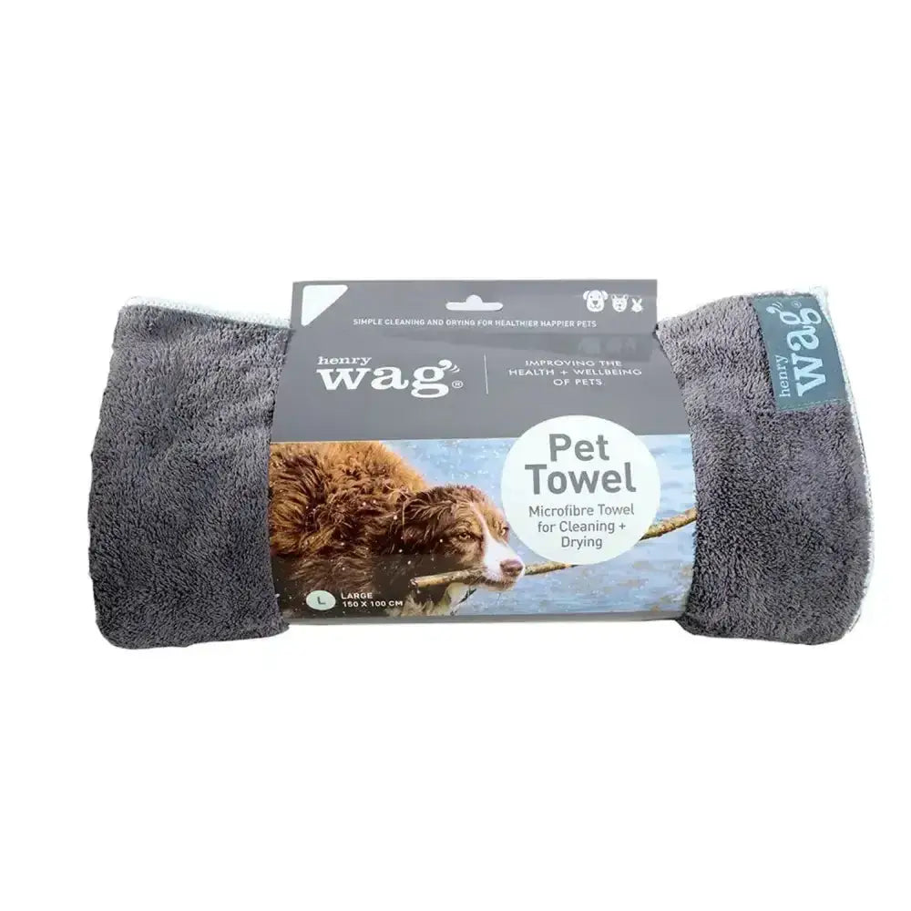 Gray henry wag microfibre towel for dogs in packaging with dog image easily removes dirt pet supplies barnstaple