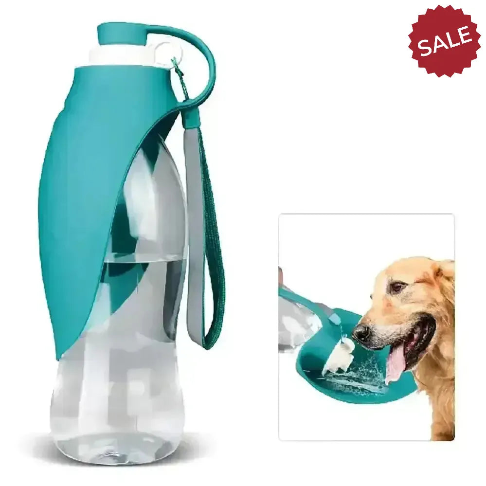 Henry Wag Travel Water Bottle & Leaf Bowl 500 ml Blue Dog Bowl