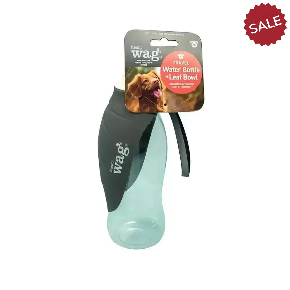 Henry Wag Travel Water Bottle & Leaf Bowl 500 ml Blue Dog Bowl