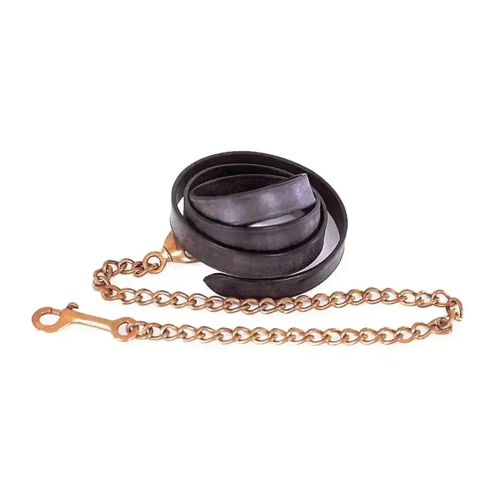 Heritage english leather black belt with gold-toned leading reins brass chain and buckle 1 inch wide