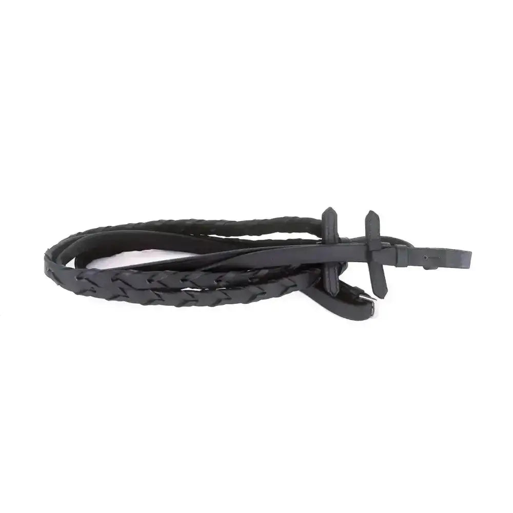 Heritage english leather laced reins black braided leather belt with matte finish and simple buckle