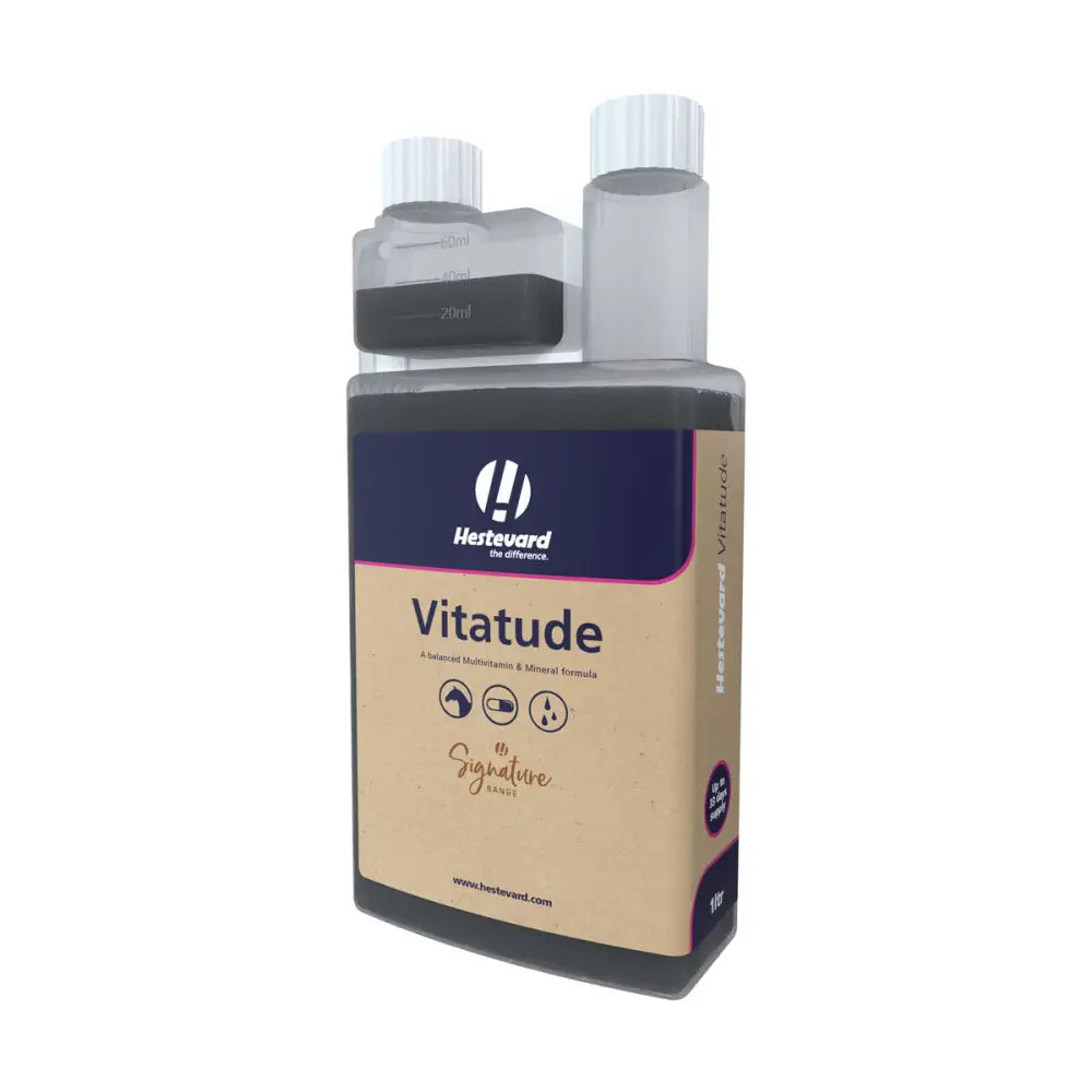Hestevard vitatude senior clear liquid multivitamin in 1 liter transparent plastic bottle with white cap for veteran horse supplements