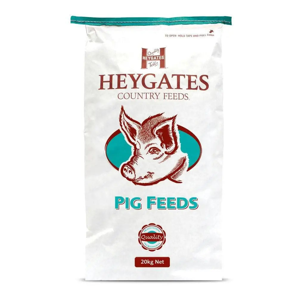 White bag of heygates breeding sow nuts pig feed with teal and brown pig logo for breeding sow nutrition