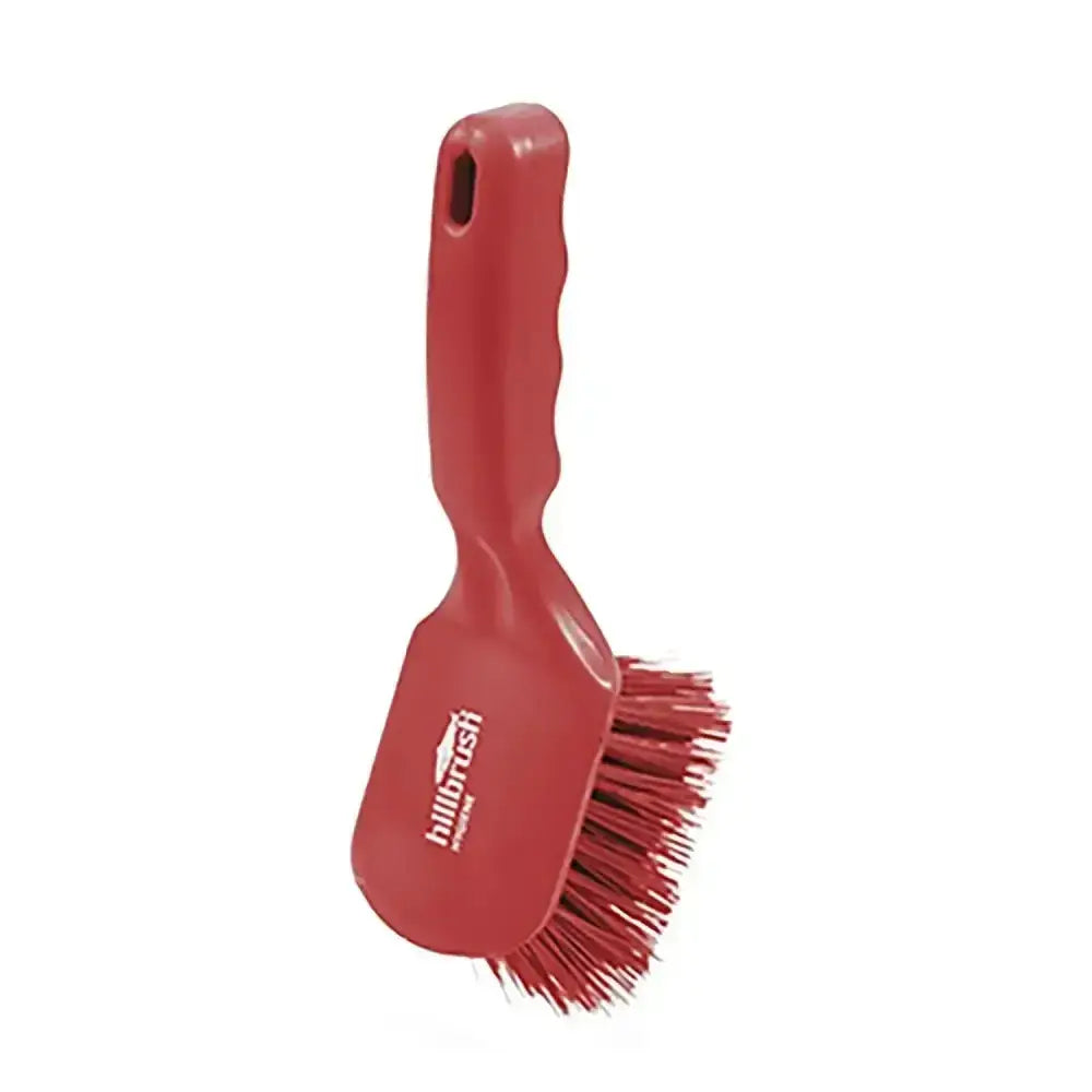 Red plastic hillbrush drs short handled stiff brush with dense bristles and contoured handle for tough scrubbing