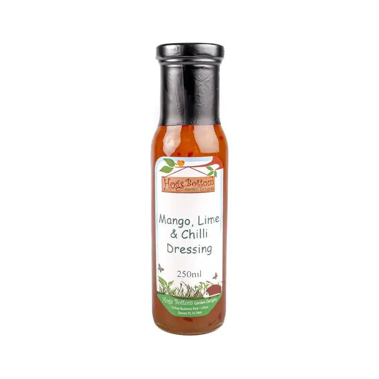 Hogs bottom mango lime and chilli dressing in 250ml glass bottle with black cap perfect for smokin jones bbq fans