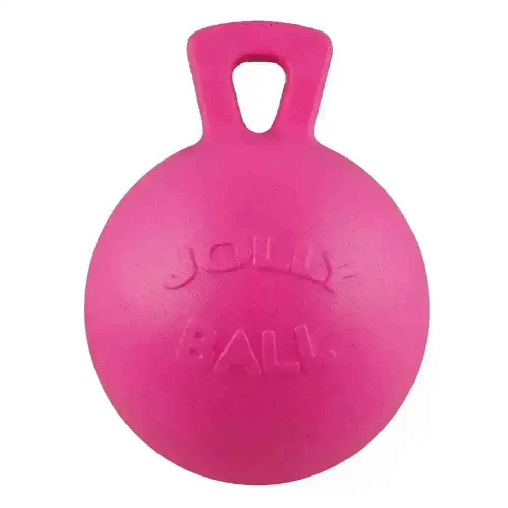 Bright pink horsemans pride scented jolly ball 10 inch rubber toy with handle for horses and pets