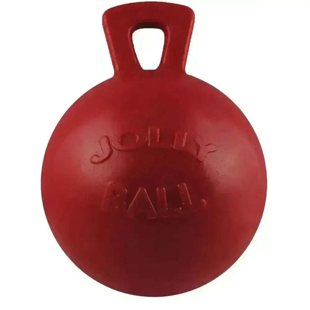 Red horseman’s pride scented jolly ball 10 inch rubber toy with sturdy handle and embossed branding for horses