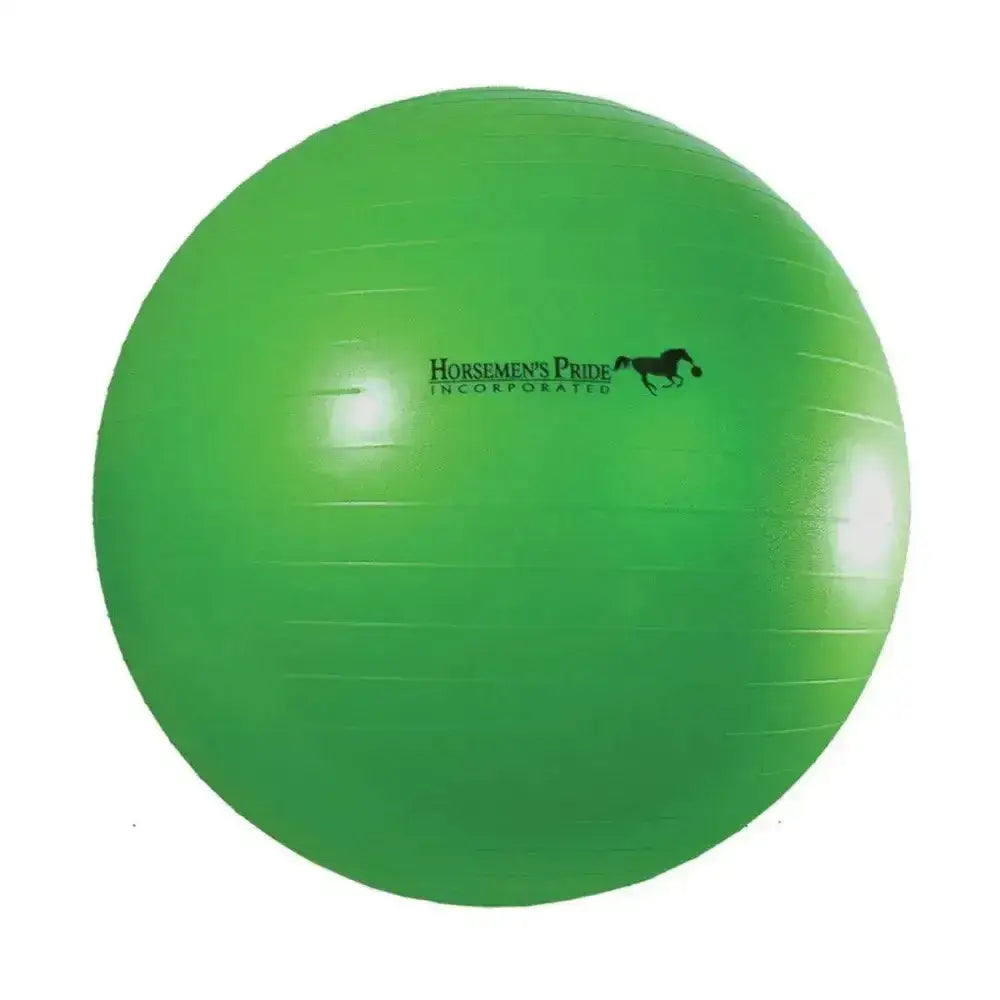 Bright green heavy duty inflatable jolly mega ball with matte finish and horsemen’s pride logo