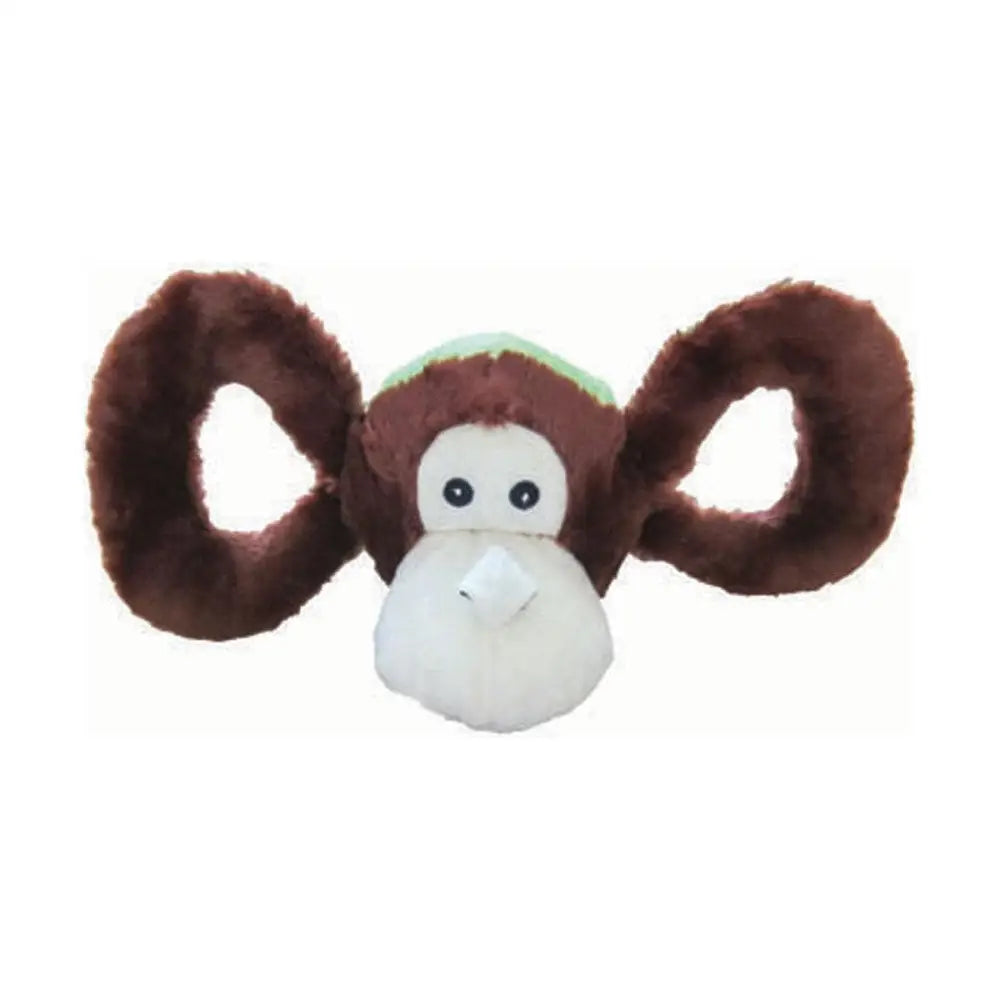Plush monkey toy with brown fur white face black eyes and green headband from horsemen’s pride jolly tug-a-mals collection