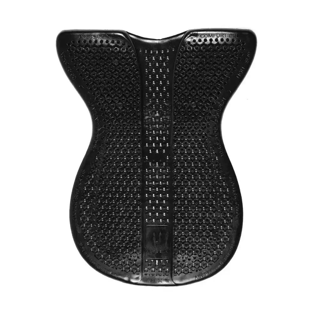 Black rubber horsena dressage balance riser gel pad with anatomical design and textured perforated surface