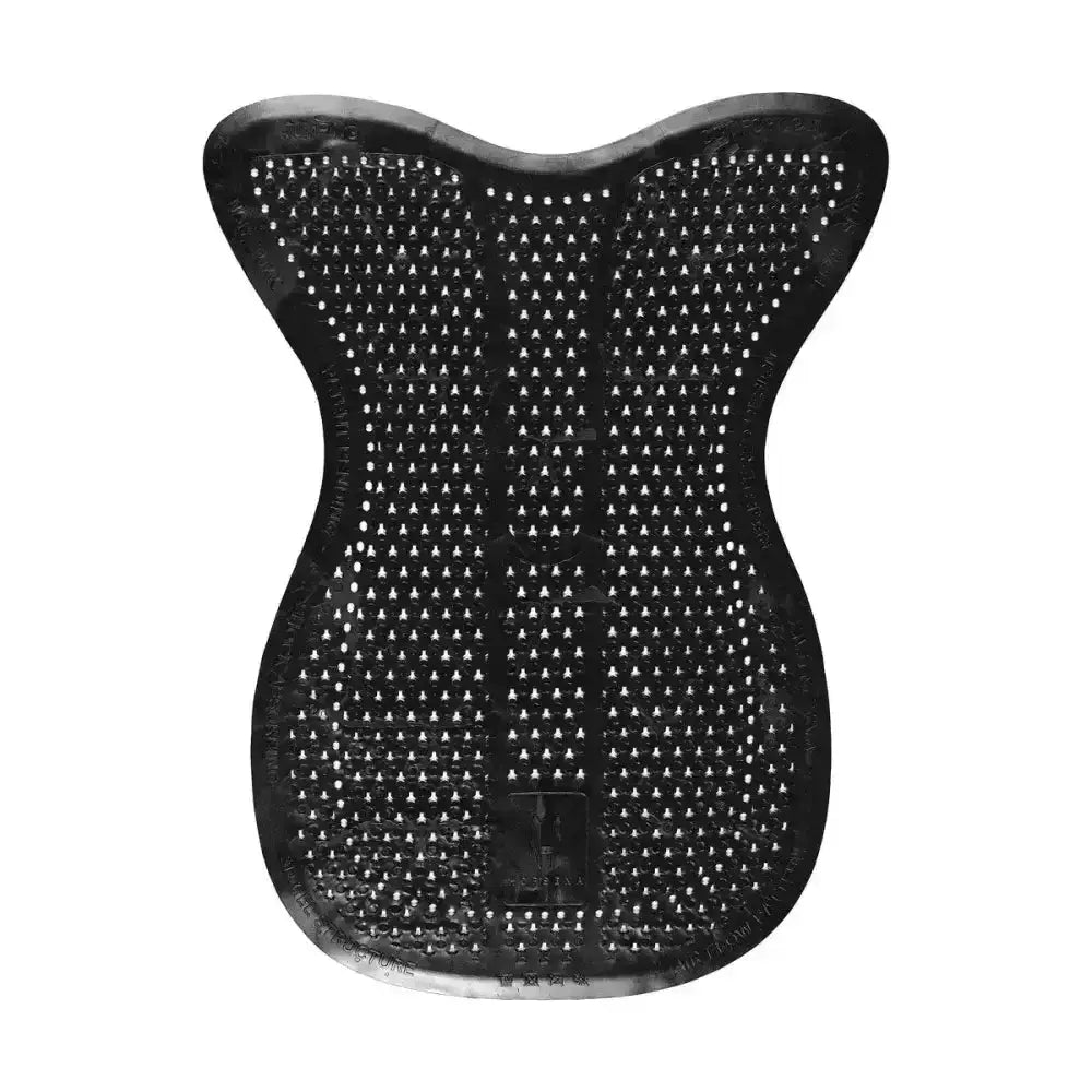 Black rubber horsena jumping slim gel pad with textured perforated surface and ergonomic shape for corrective saddle pads