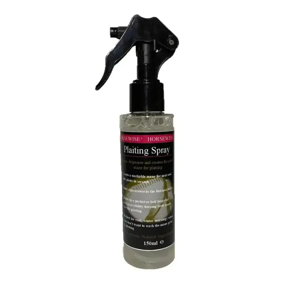 Black horsewise plaiting spray bottle with clear liquid perfect mane care and plaiting spray cleans for horses