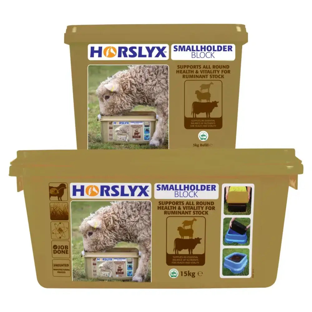 Brown plastic horslyx smallholder block container showing the back side for horslyx smallholders mineral feed