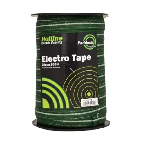Hotline 20mm Paddock Essentials Electric Fencing Electro Tape Green 200m Electric Fencing Tape