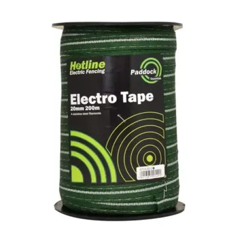 Hotline 20mm paddock electro tape spool with green trace lines steel conductors for electric fencing paddocks