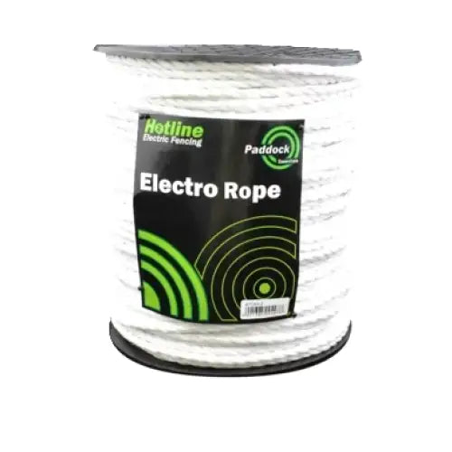 White hotline 6mm paddock electric fencing rope with stainless steel conductors spooled for paddock use