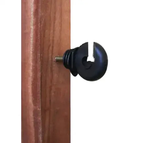 Black cylindrical door lock with metallic keyhole and textured grip for hotline paddock ring insulator pack of 25