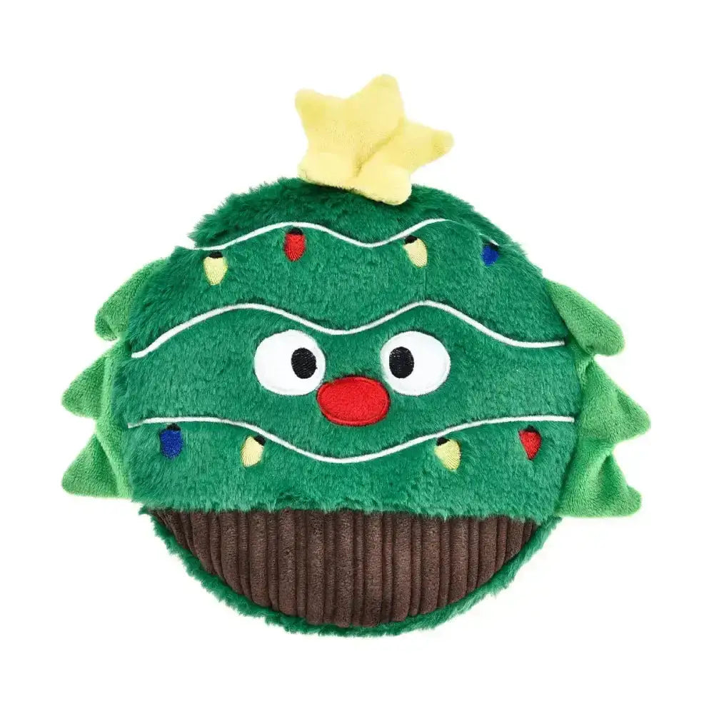 House of paws squeaker dog toy green plush christmas tree with yellow star red nose and colorful lights