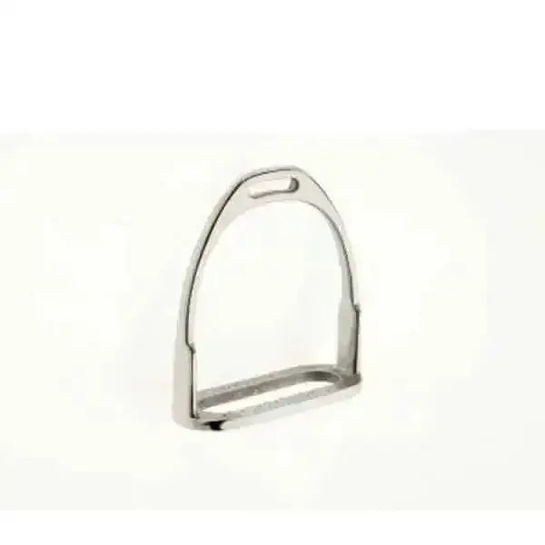 Stainless steel hunt stirrups with polished reflective finish and classic u-shaped traditional metal hunt design