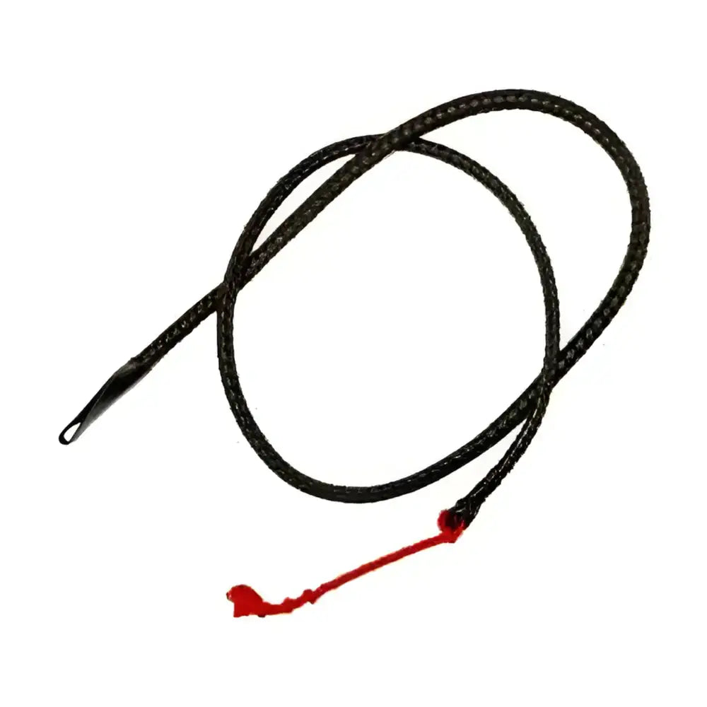 Black braided leather hunting crops plaited with red tip and metal loop end featuring plaited leather thongs
